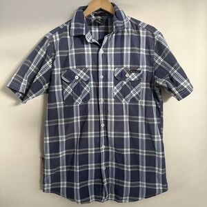 Y2K Enyce Sean John Plaid Button Up Men's L Short Sleeve Shirt Blue